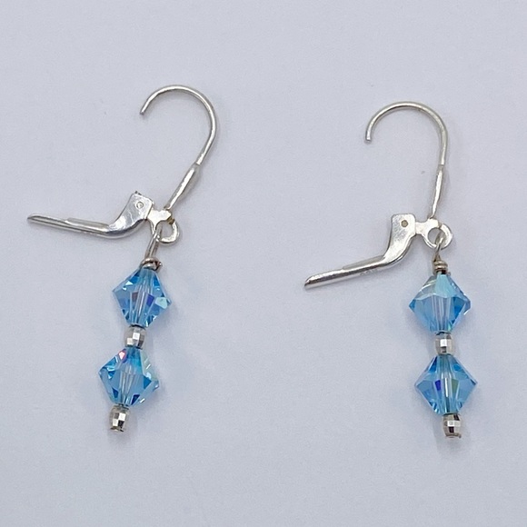 Sterling Silver Dainty Crystal Glass Dangle Earrings - Picture 4 of 7